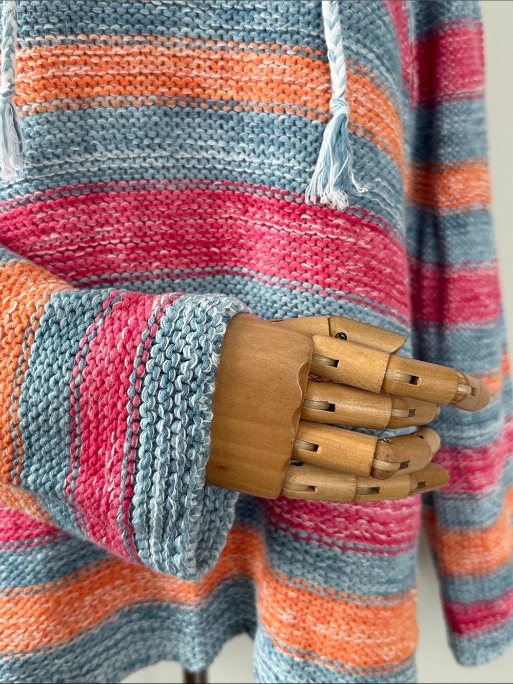 J. Jill Coastal Striped Cotton Linen Knit Sweater High Low Hem Size M - Picture 9 of 14